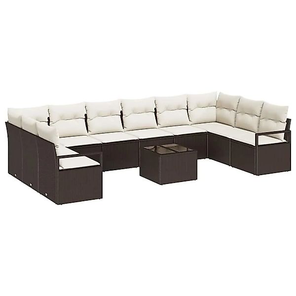 vidaXL Sofa Set mit Kissen 11-Tlg Braun und Creme Poly-Rattan 3355237 günstig online kaufen