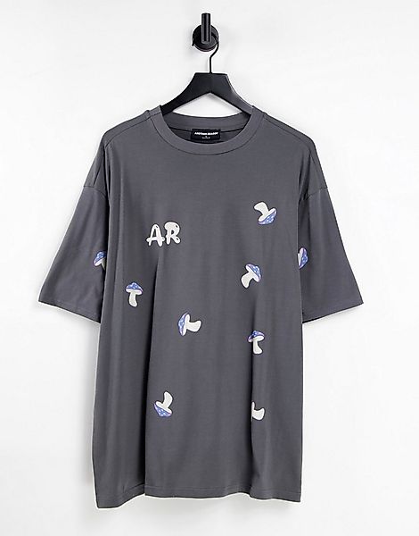Another Reason – T-Shirt in Grau mit Pilz-Prints günstig online kaufen