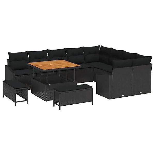 vidaXL Gartensofa-Set mit Kissen 12 Stk Schwarz Poly Rattan 3364634 günstig online kaufen