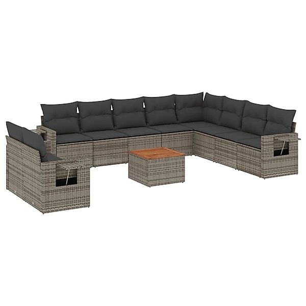 vidaXL 11-Tlg Garten-Sofagarnitur mit Kissen Grau Poly Rattan 3256970 günstig online kaufen