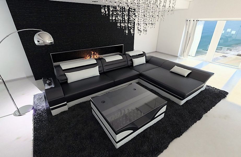 Sofa Dreams Ecksofa Couch Leder Sofa Monza L Form Ledersofa, Couch, mit LED günstig online kaufen