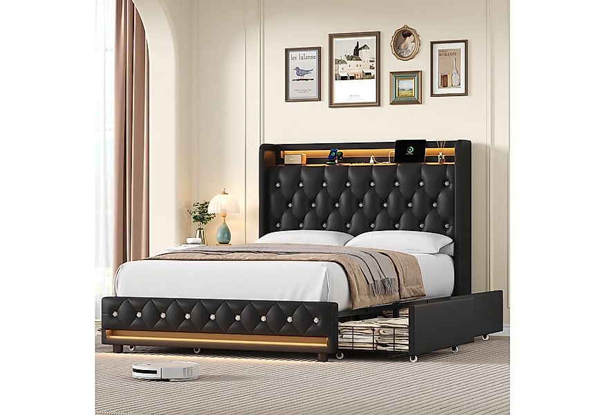 Homfa Polsterbett 140x200 Bett Doppelbett Bettgestell, mit Ladefunktion und günstig online kaufen