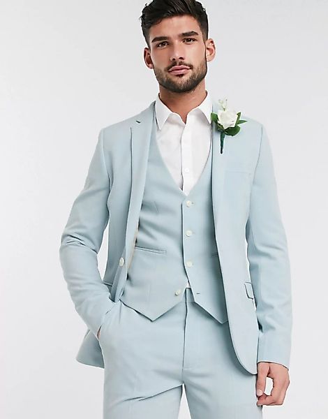 ASOS DESIGN Wedding – Superenge Anzugjacke in Pastellblau günstig online kaufen
