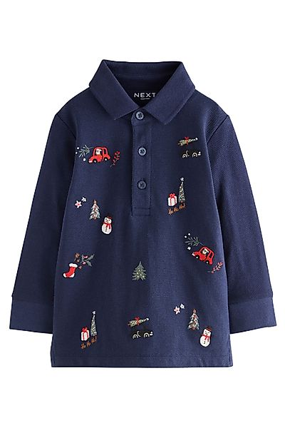 Next Langarm-Poloshirt Langarm-Poloshirt mit weihnachtlicher Stickerei günstig online kaufen
