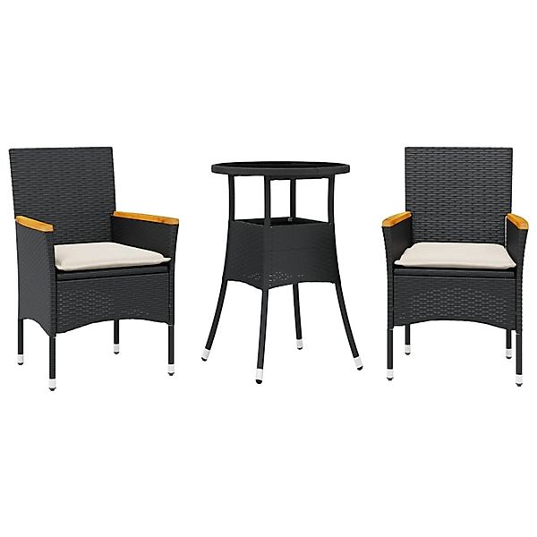 vidaXL 3-Tlg Garten-Essgruppe mit Kissen Schwarz Poly Rattan Glas 3278721 günstig online kaufen