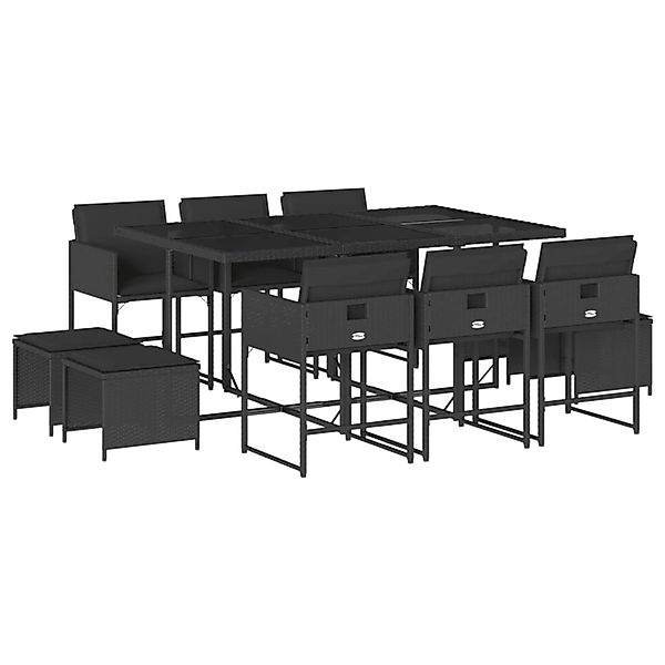 vidaXL 11-Tlg Garten-Essgruppe mit Kissen Schwarz Poly Rattan 3211327 günstig online kaufen