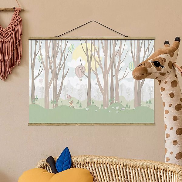 Stoffbild Kinderzimmer mit Posterleisten - Querformat Sonne mit Bäumen und günstig online kaufen
