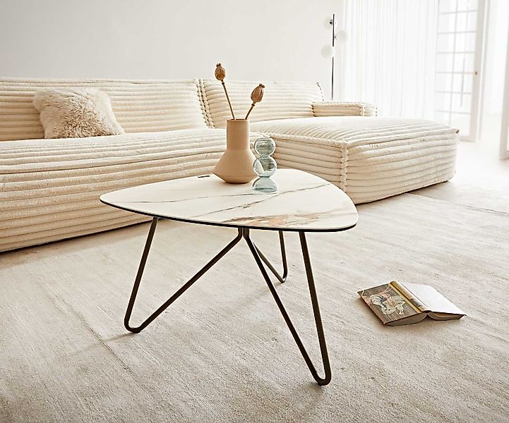 DELIFE Couchtisch Ekrem, Keramik Calacatta Luxe Weiß-Gold-Grau 65x65 cm Hai günstig online kaufen
