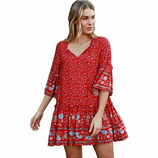 RUZU UG Dirndl Kurzes Strandurlaubskleid mit böhmischem Aufdruck für Damen günstig online kaufen