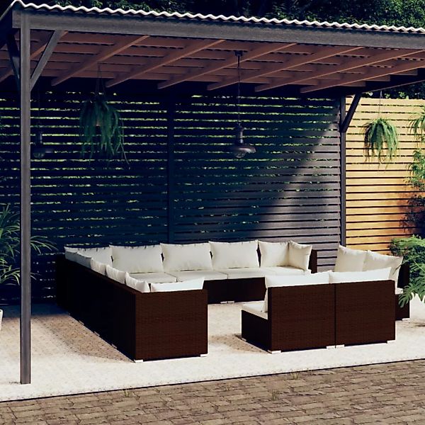 Vidaxl 13-tlg. Garten-lounge-set Mit Kissen Braun Poly Rattan günstig online kaufen