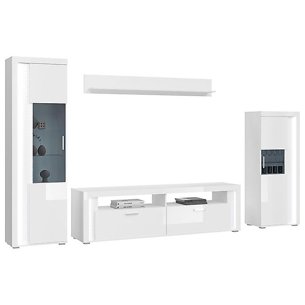 Wohnwand SKYLIGHT weiß weiß Hochglanz Pasol grau B/H/T: ca. 351x202x46 cm günstig online kaufen