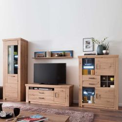 Wohnwand in Eichefarben und Anthrazit modern (vierteilig) günstig online kaufen