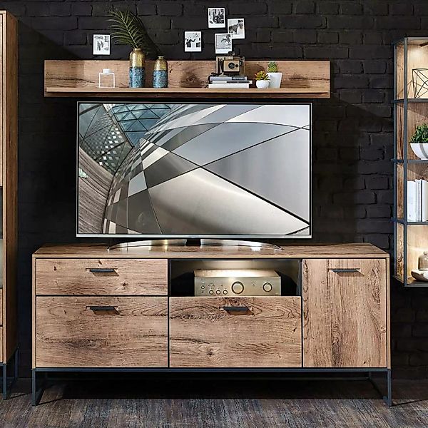TV Board im Loft Style Eiche dunkel Optik und Dunkelgrau günstig online kaufen