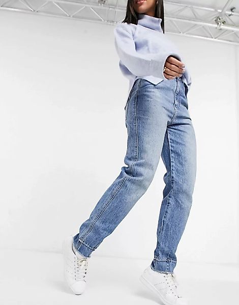 Free People – Marion – Mom-Jeans mit hoher Taille in Blau günstig online kaufen