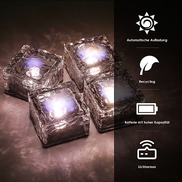 oyajia LED Solarleuchte 4/8x Solarlampe Glaswürfel günstig online kaufen