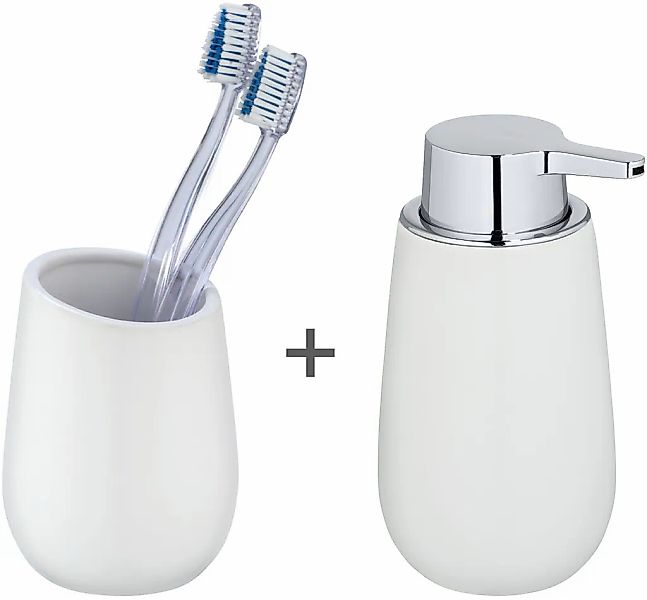 WENKO Badaccessoire-Set "Badi" bestehend aus Seifenspender und Zahnputzbech günstig online kaufen