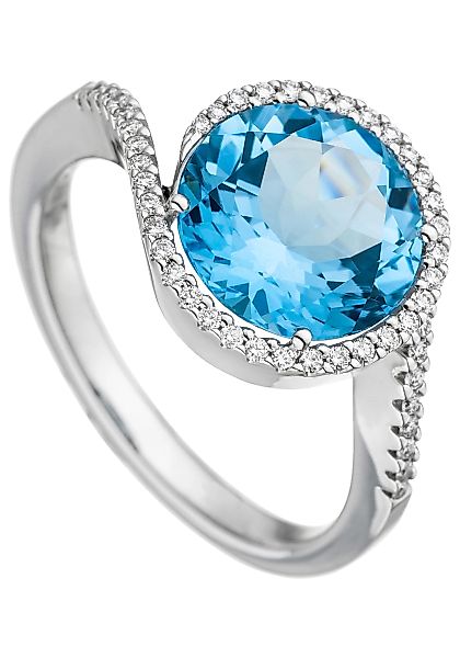 JOBO Fingerring "Ring mit Blautopas und 47 Diamanten", 585 Weißgold günstig online kaufen