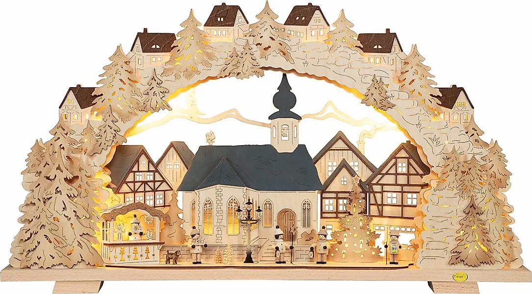 Tietze Erzgebirgsdegn LED Schwibbogen "Advent Figuren beleuchtete Kirche" günstig online kaufen