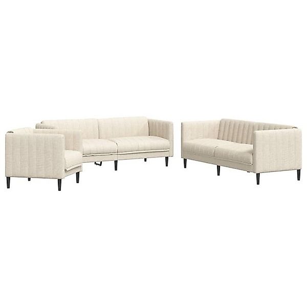 vidaXL Sofa, 3-tlg. Sofagarnitur Creme Stoff günstig online kaufen