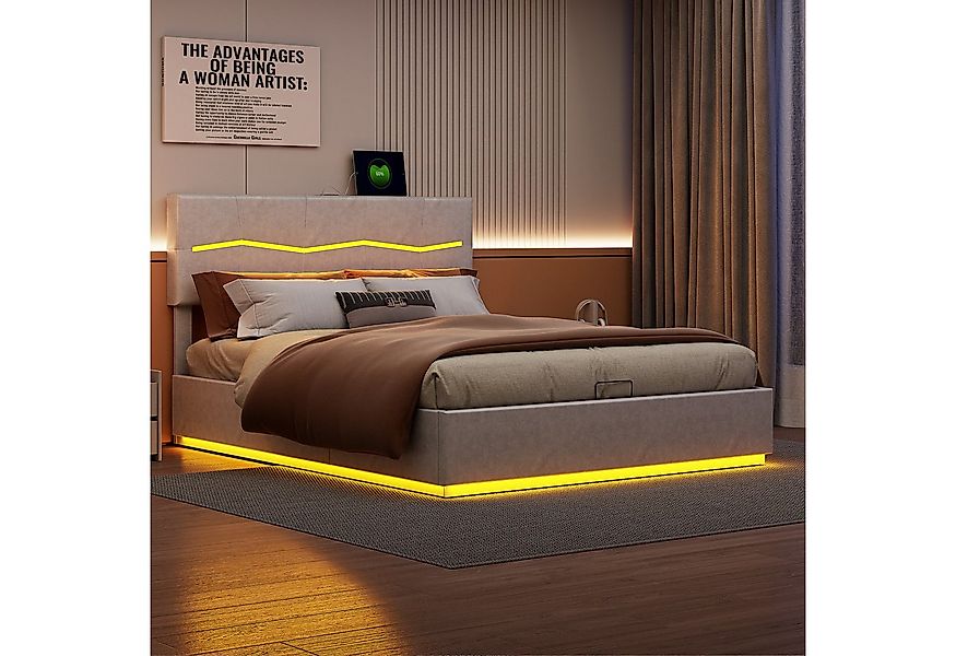 Furnishings Home Polsterbett Stauraumbett Doppelbett LED (Hydraulisch hebba günstig online kaufen