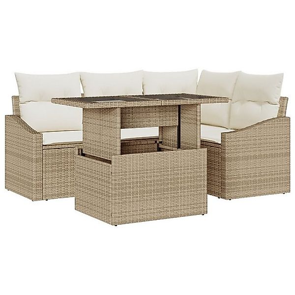 vidaXL Loungesofa 5-Teiliges Garten-Sofa-Set mit Kissen Beige Poly-Rattan, günstig online kaufen
