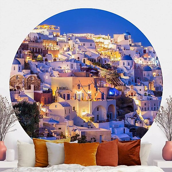 Runde Fototapete selbstklebend Santorini at night günstig online kaufen