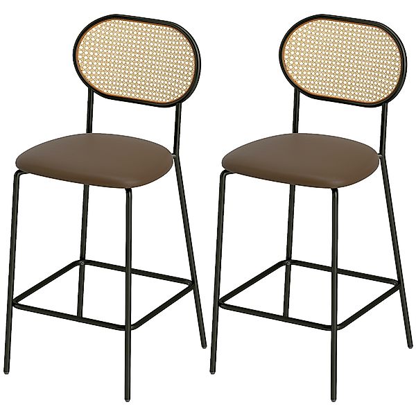 HOMCOM Set mit 2 Barhockern Hochhocker für Küche mit Rattan-Rückenlehne Sit günstig online kaufen