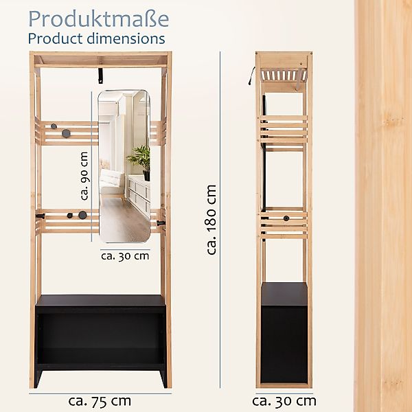 ONVAYA Garderobenständer Bambus mit Spiegel ǀ Kleiderstange, Haken, Aufbewa günstig online kaufen