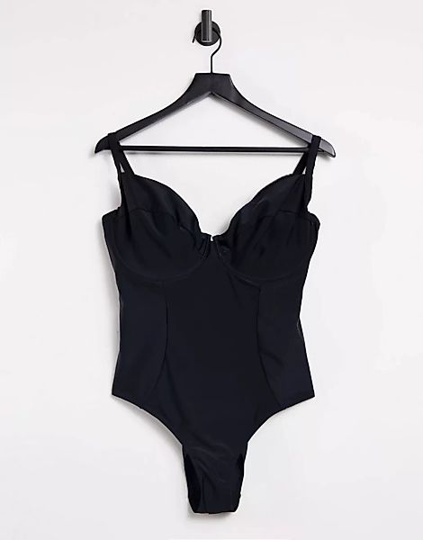 Ivory Rose – Badeanzug in Schwarz mit Bügeln, für die größere Brust günstig online kaufen