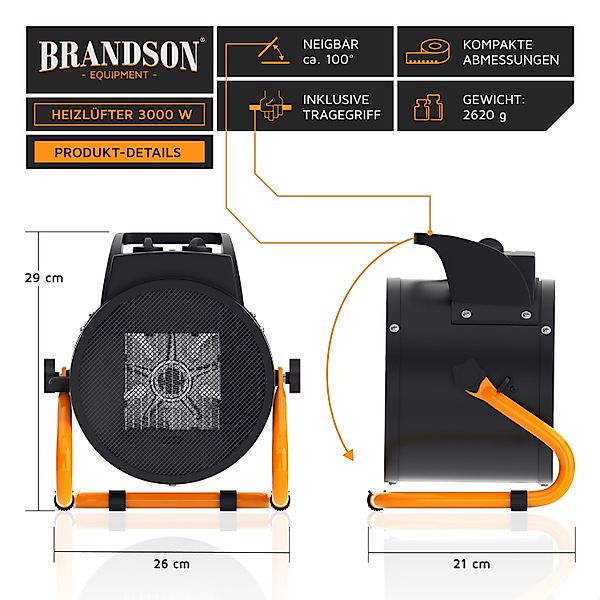 Brandson Keramikheizlüfter, 3000 W, Baustellen Heizlüfter günstig online kaufen