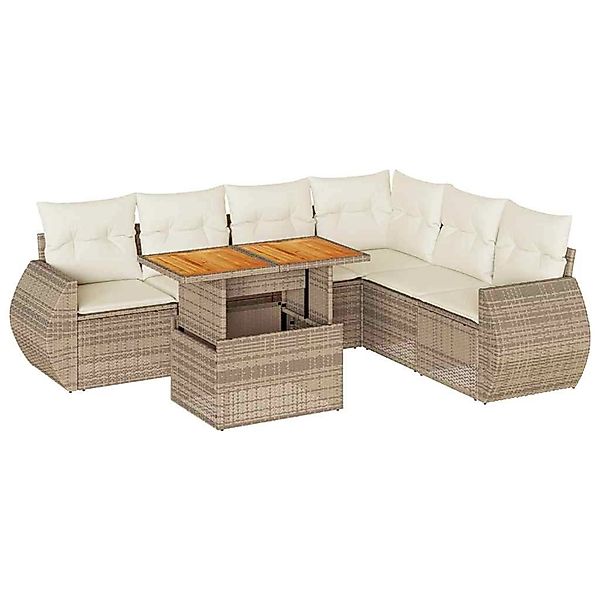 vidaXL 7-Tlg Garten-Sofagarnitur mit Kissen Beige Poly Rattan 3327271 günstig online kaufen