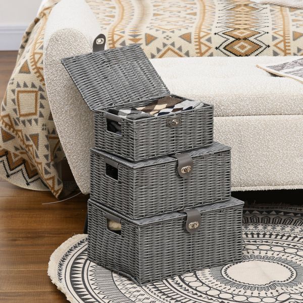 HOMCOM Aufbewahrungskorb 3er-Set Aufbewahrungsboxen mit Deckel günstig online kaufen