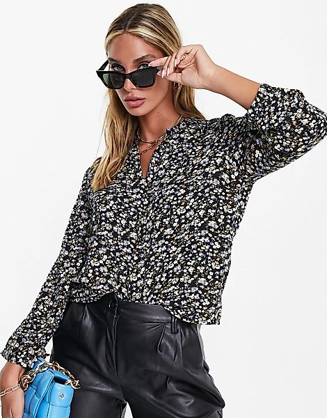 Y.A.S – Belima – Gemusterte Bluse in Schwarz mit Dreiviertelärmeln günstig online kaufen