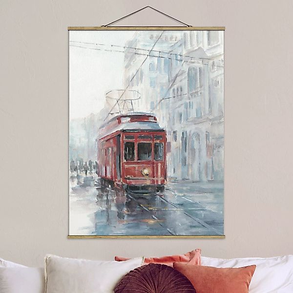 Stoffbild Kunstdruck mit Posterleisten - Hochformat Straßenbahn-Studie II günstig online kaufen