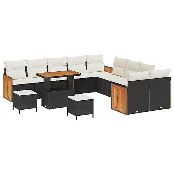 vidaXL Gartensofa-set mit Kissen 17-Tlg Schwarz und Creme Poly-Rattan 33653 günstig online kaufen