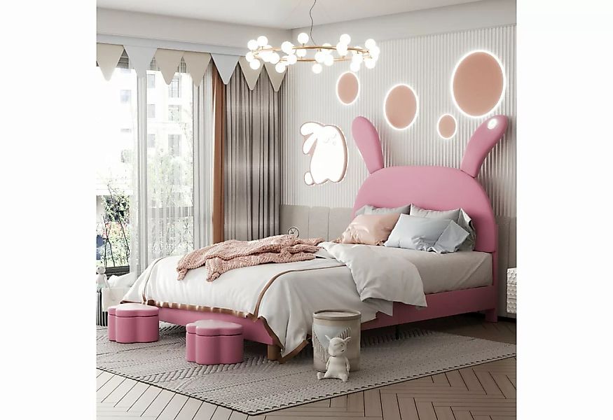 Flieks Polsterbett, LED Kinderbett 140x200cm mit ausklappbaren Hasenohren+ günstig online kaufen