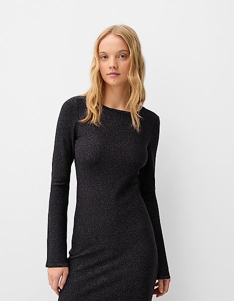 Bershka Glänzendes Midikleid Damen M Schwarz günstig online kaufen