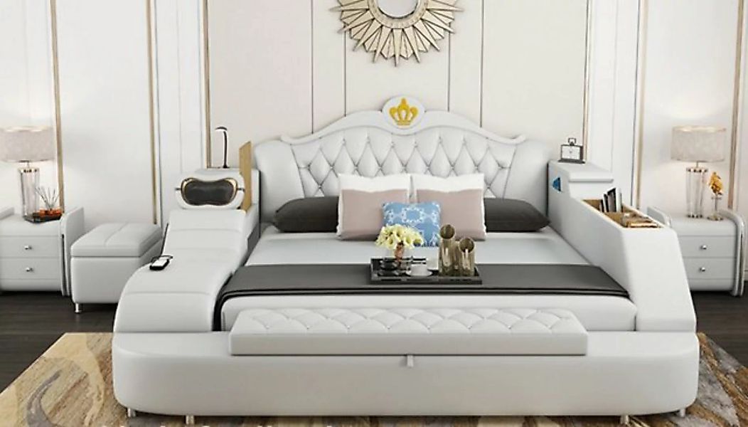 JVmoebel Bett Luxus Bett Leder Betten 180x200 Multifunktion Liege Regale Ne günstig online kaufen