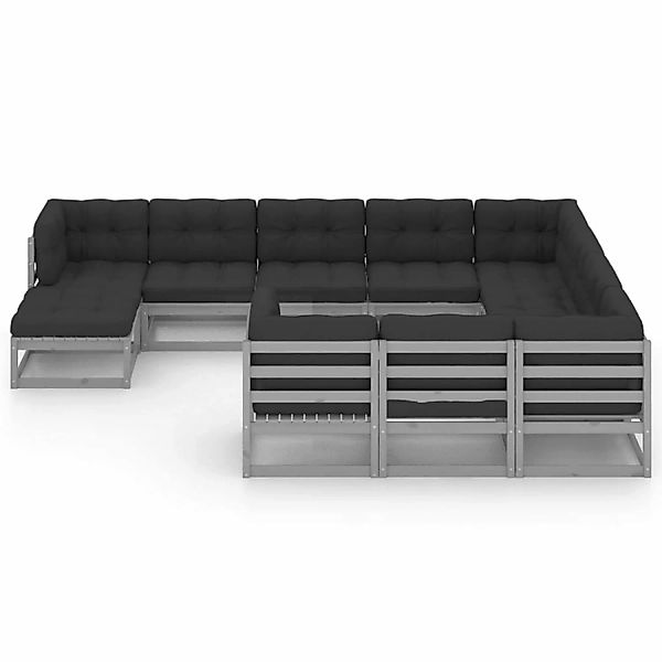 11-tlg. Garten-lounge-set Mit Kissen Grau Kiefer Massivholz günstig online kaufen