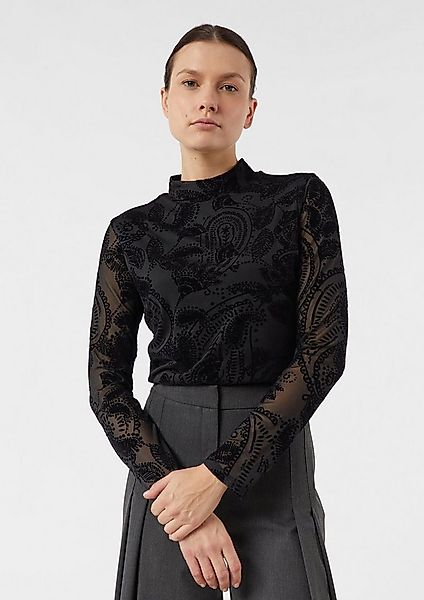 comma Langarmshirt T-Shirt Meshshirt mit floralem Samtdruck günstig online kaufen