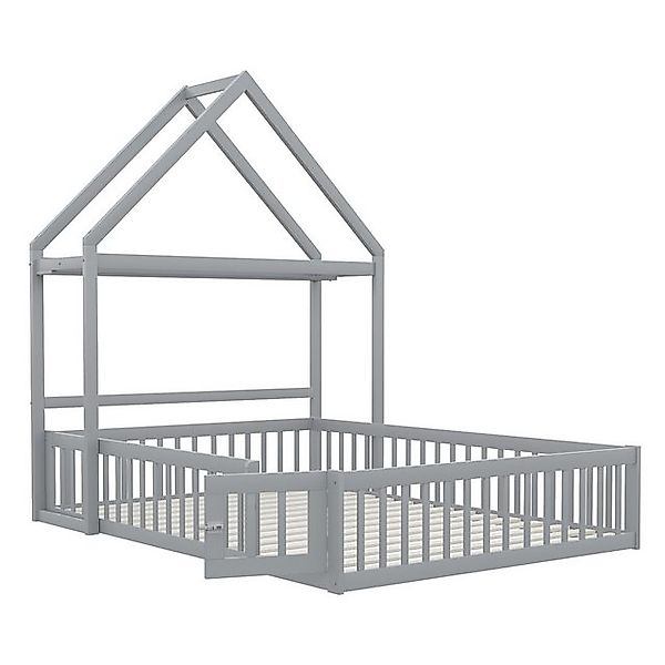 Odikalo Kinderbett Bettgestell 90x200 Massivholz Stauraum Schutzgitter Dach günstig online kaufen