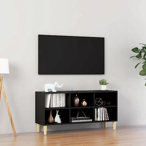 Tv-schrank Mit Massivholz-beinen Schwarz 103,5x30x50 Cm günstig online kaufen