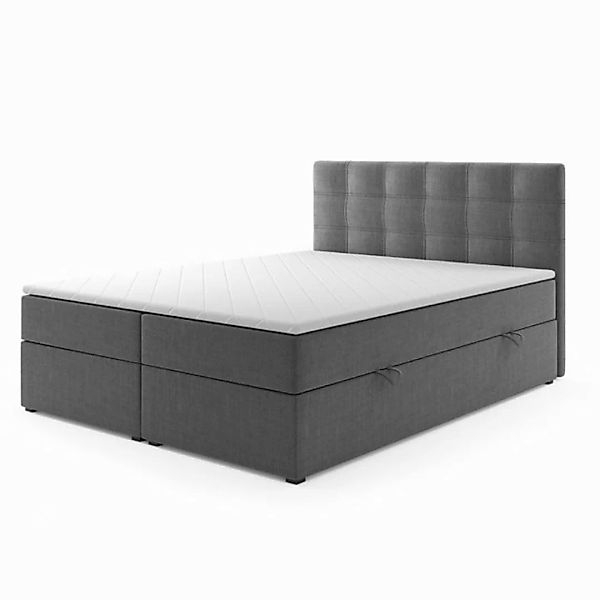 M-Punkt24 Boxspringbett Boxspringbett Prag 180x200cm Grau Schwarz Bettkaste günstig online kaufen