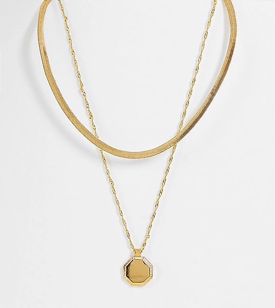ASOS DESIGN – 14k vergoldete mehrreihige Halskette mit geätztem Münzanhänge günstig online kaufen