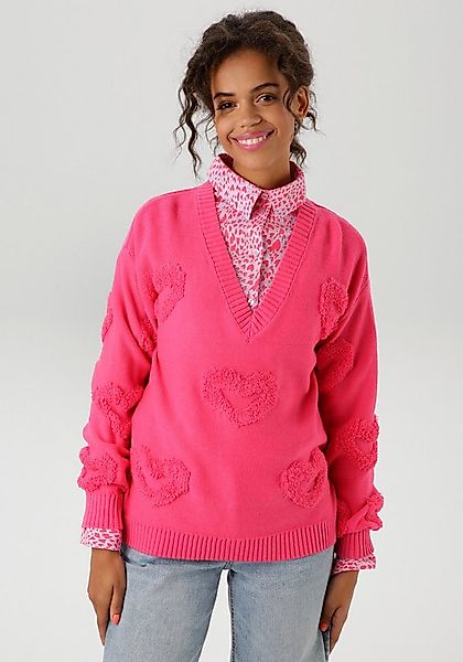 Aniston CASUAL Strickpullover mit 3D-Effekt durch eingestrickte Herzen günstig online kaufen