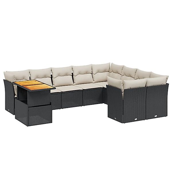 vidaXL 10-Tlg Garten-Sofagarnitur mit Kissen Schwarz Poly Rattan 3271014 günstig online kaufen