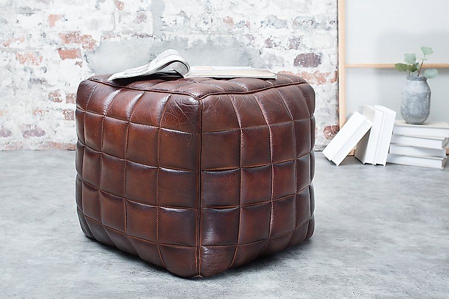 riess-ambiente Sitzwürfel RIDER 40cm braun, mit Echtleder-Bezug günstig online kaufen
