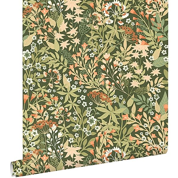 ESTAhome Tapete Feldblumen Grün und Orange 50 x 900 cm günstig online kaufen