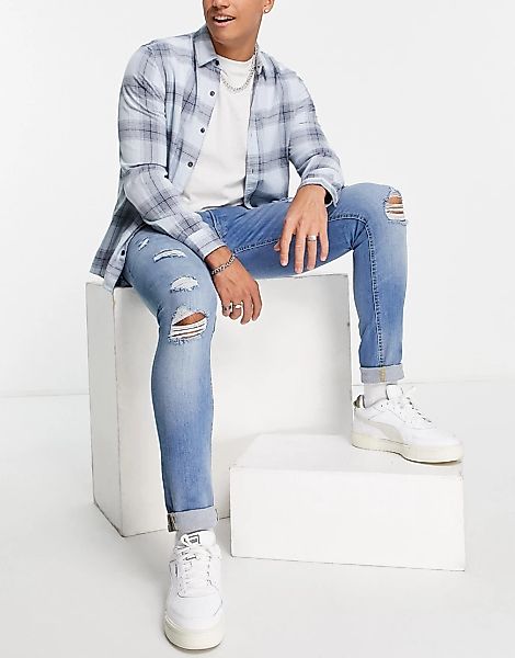 Jack & Jones – Gerippte Jeans mit engem Schnitt in Mittelblau günstig online kaufen