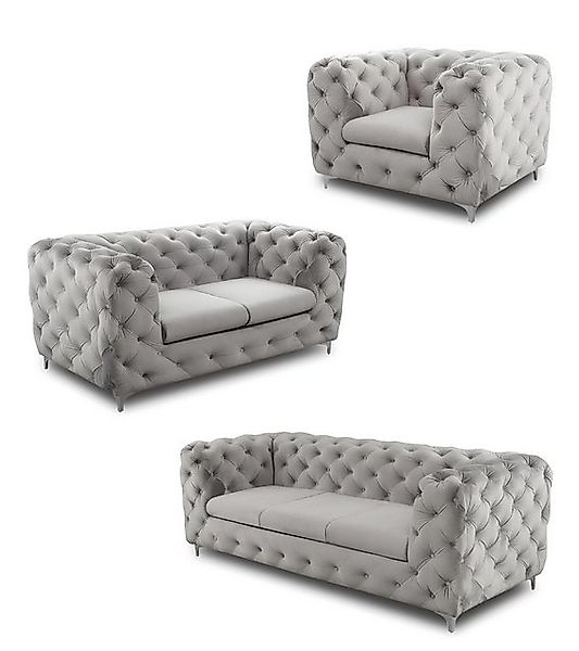 Xlmoebel Sofa Chesterfield Sofa-Set in Grau aus Samt - Sitzmöbel-Garnitur, günstig online kaufen